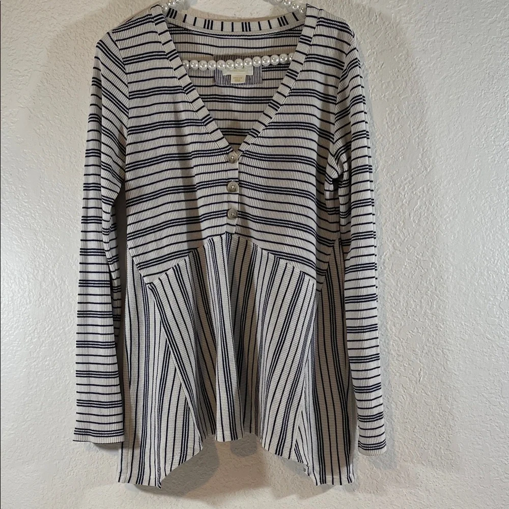 Anthropologie Maeve Eliza Thermal Stripe Long Sleeve Tunic Size Medium OB1089995 - Picture 2 of 11